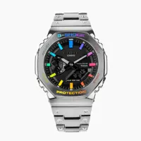 ساعت  مچی جی شاک GA 2100 بند فلزی استیل اندکس رنگی (جیشاک GShock) تنظیم اتوماتیک با پایتخت کشورها،اتولایت،رنگ ثابت