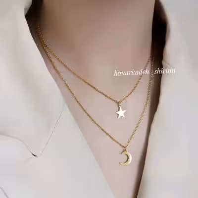 گردنبند دو ردیفه استیل ماه و ستاره
