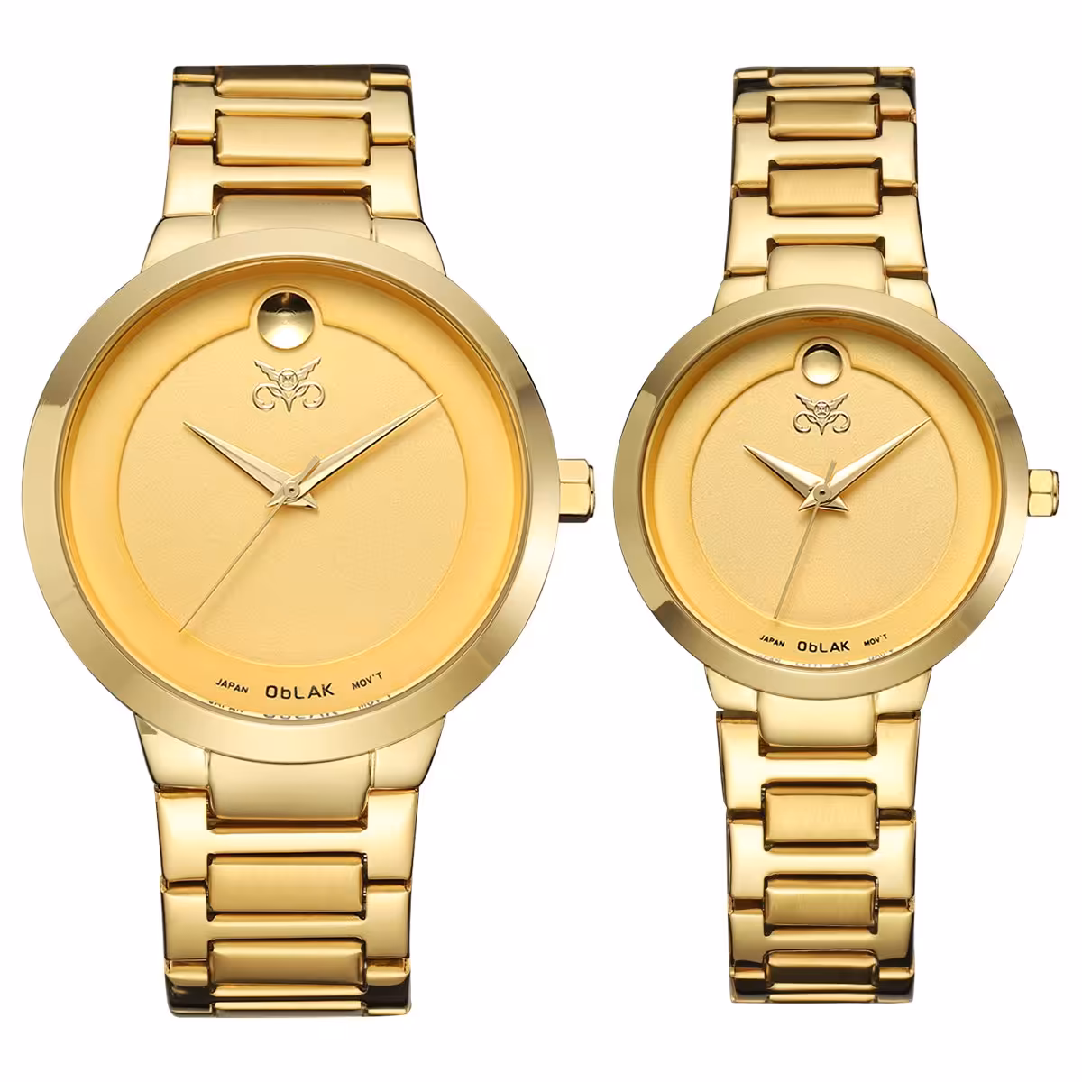ست ساعت مچی زنانه و مردانه اوبلاک مدل 72693 رنگ طلایی صفحه زرد 