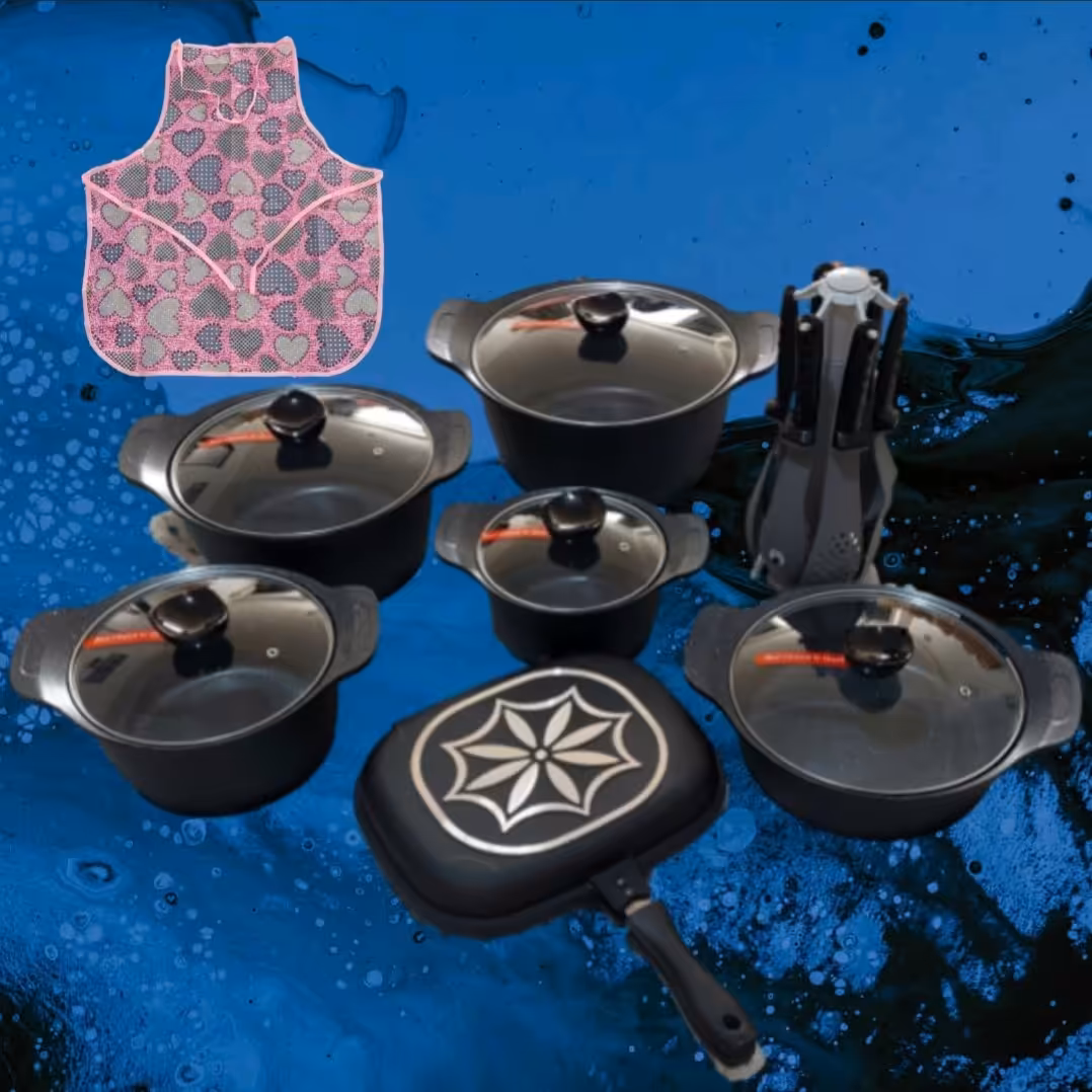 سرویس قابلمه 20 پارچه برند زینو رنگ مشکی دارای یک سال گارانتی 