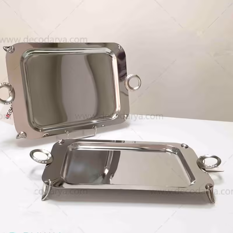 سینی نگار استیل سیلور دسته حلقه استیل خالص آهن ربا نگیر با 10سال ضمانت