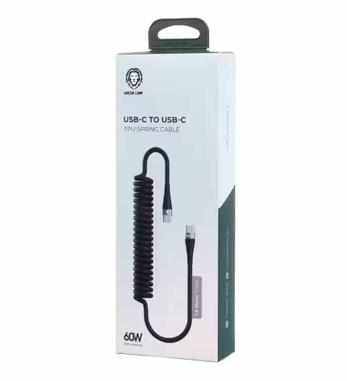 کابل شارژ فست تایپ سی به تایپ سی گرین لاین مدل GNSPRNGCTCBK طول 1.8 متر