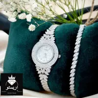 ساعت و دستبند ست تمام نقره جواهری میکرو با عیار 925 و آبکاری طلاسفید 