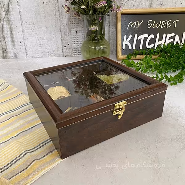 جعبه تی بگ چوبی 7 خانه قفل دار