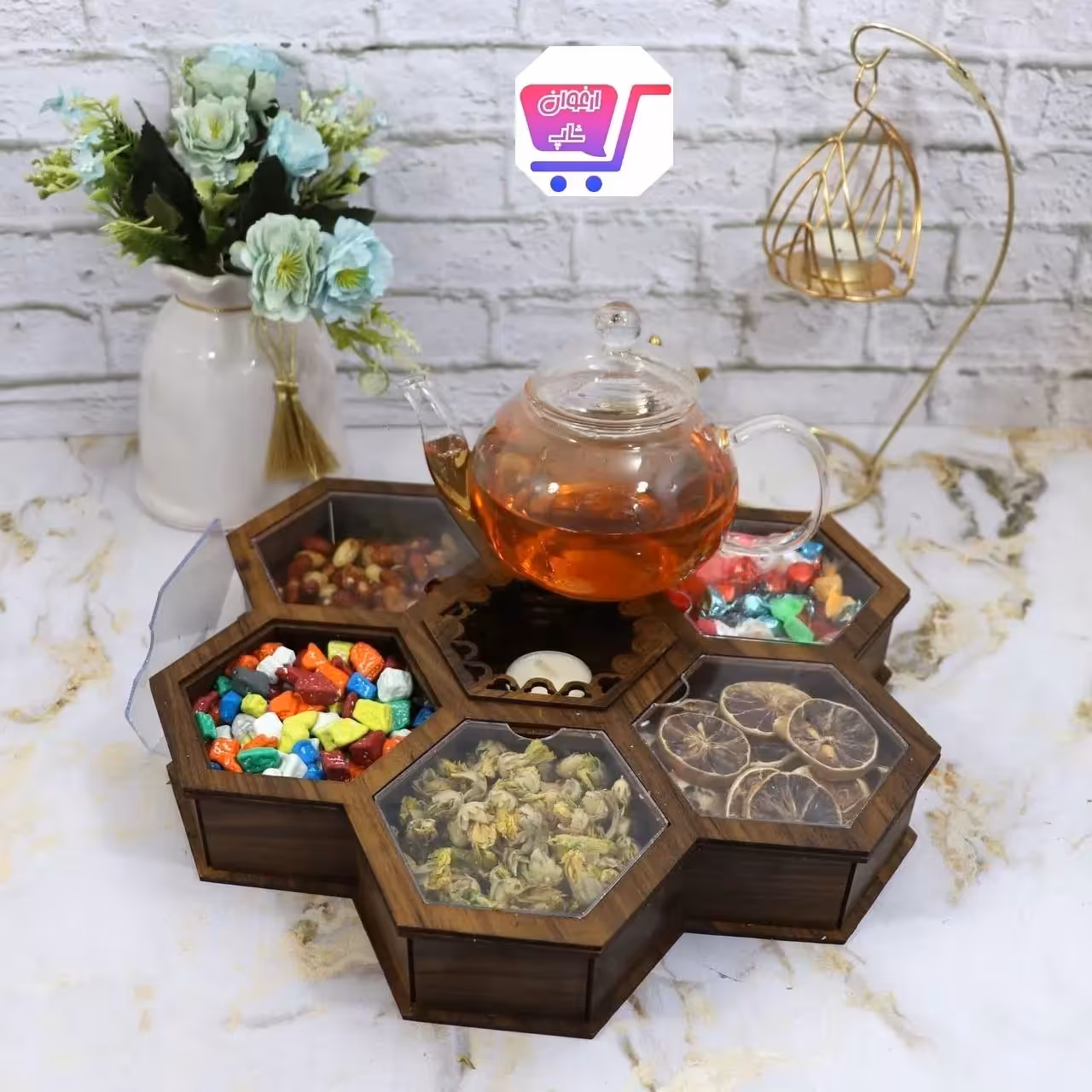 باکس پذیرایی چوبی شش ضلعی