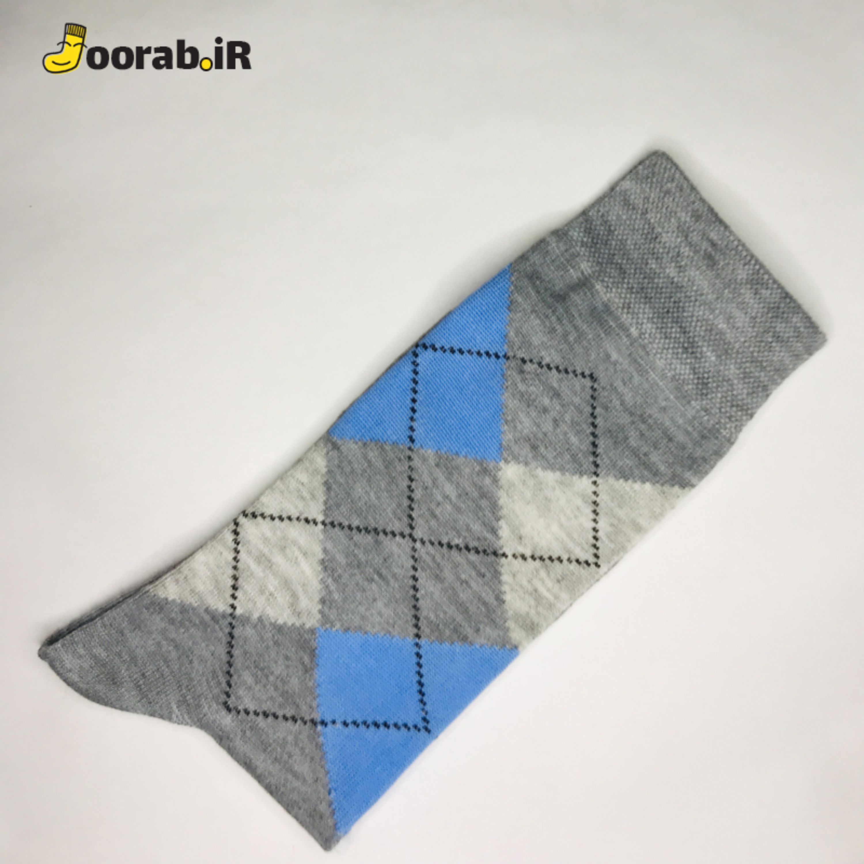 جوراب ساق دار مردانه طرح اسکاچ خاکستری آبی روشن