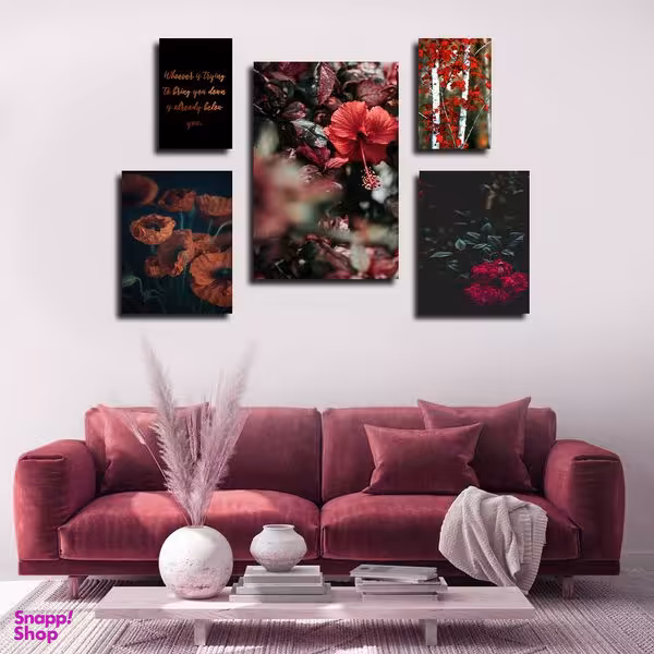 تابلو شاسی بکلیت طرح مدرن طبیعت و گل مدل SH-1632 مجموعه 5 عددی