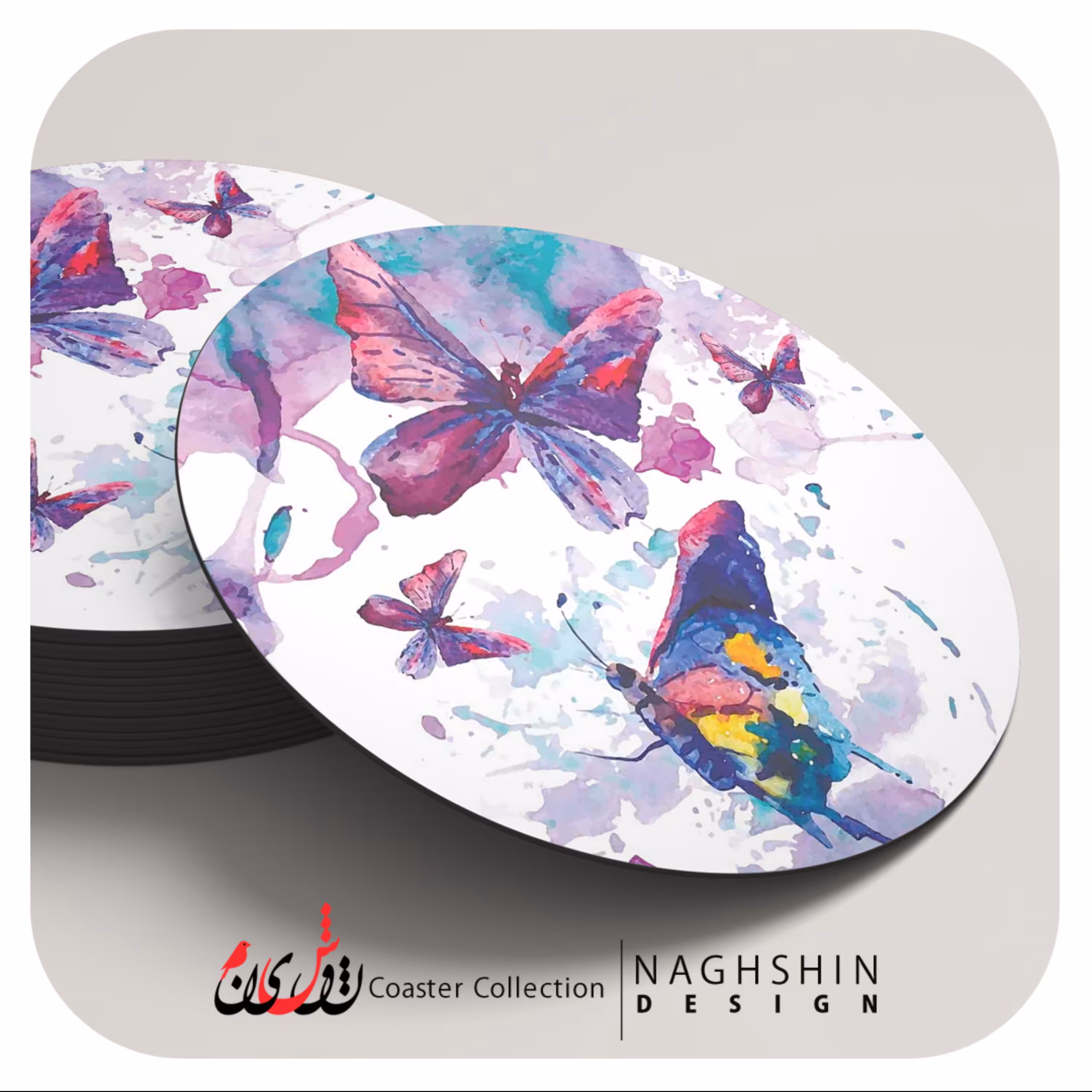 زیرلیوانی طرح رویای بنفش 3 - مجموعه 6 عددی- جنس ام دی اف