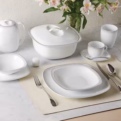 سرویس چینی زرین کواترو طرح مون بلان مشکی 12 نفره 98 پارچه