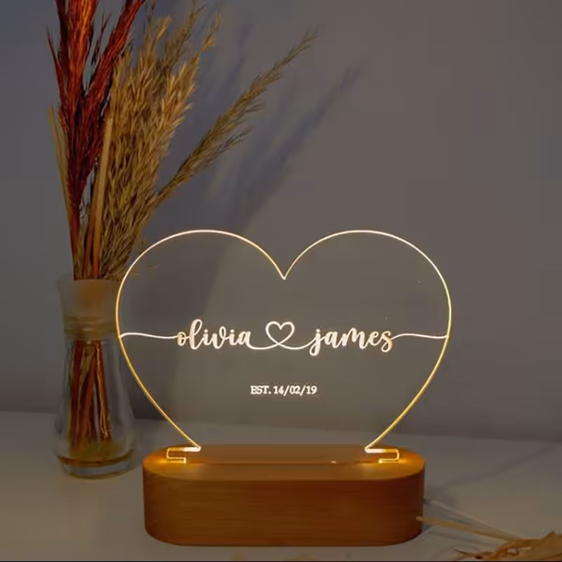 چراغ خواب مینانیک - مدل قلب با نوشته دلخواه- سایز متوسط