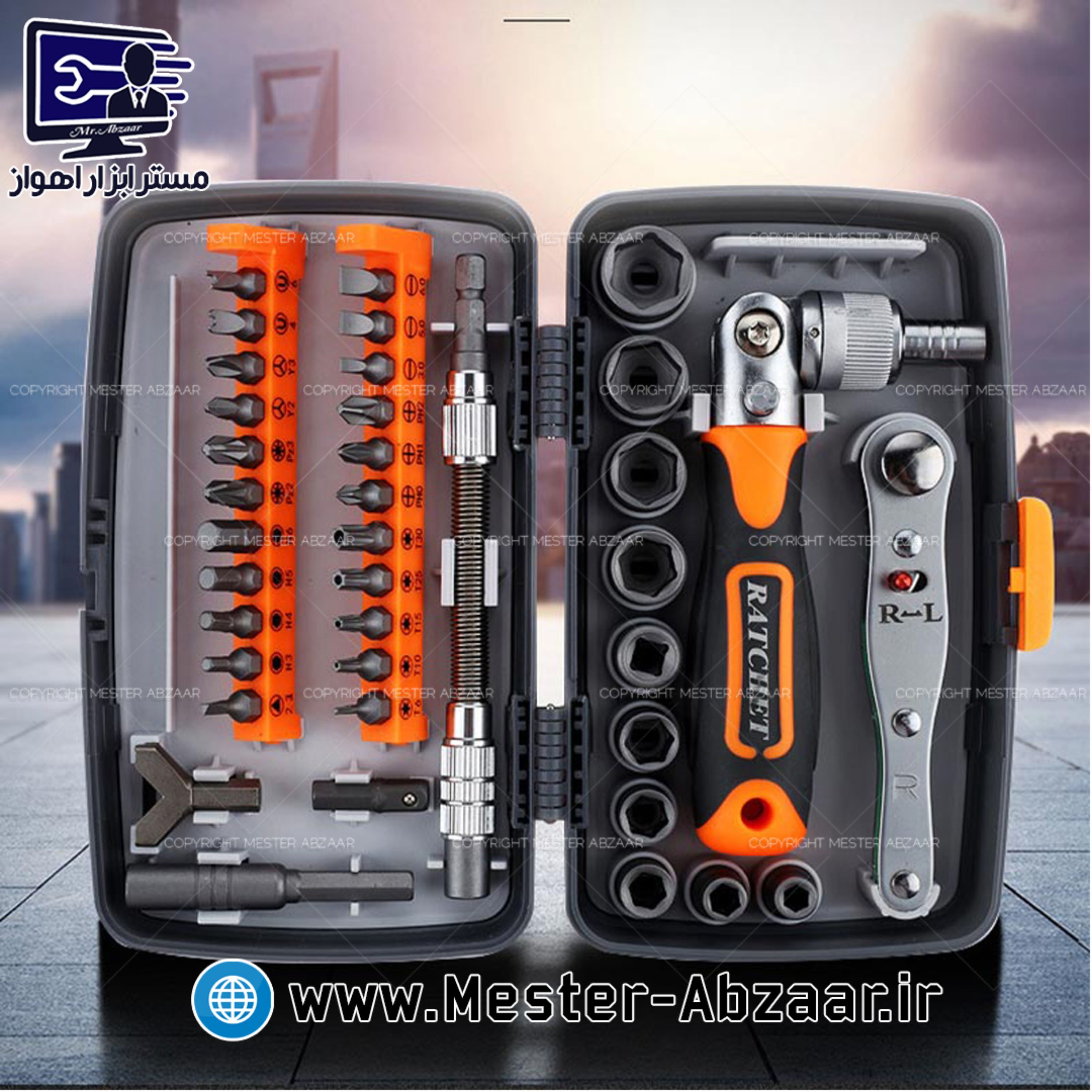 ست آچار بکس و پیچ گوشتی 38 عددی کروم وانادیوم راتچت موبایل مدل 38 SET RATCHET