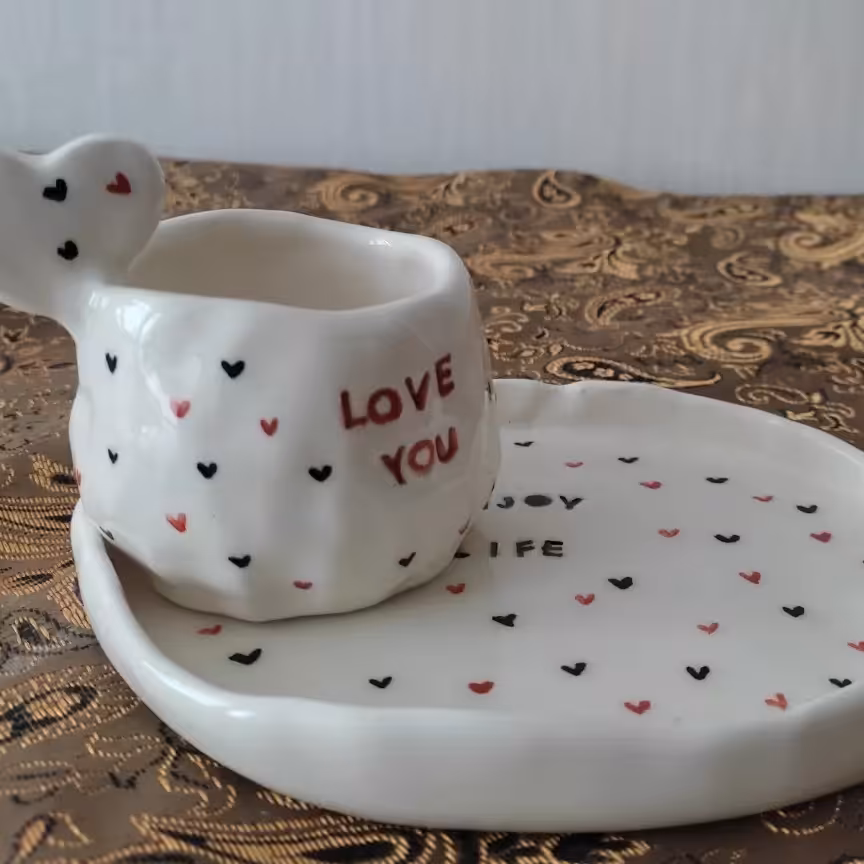 ست ماگ و زیر ماگی قلبی دفرمه