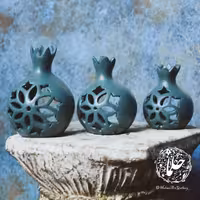 ست سه تیکه شمعدان دکوراتیو سفالی