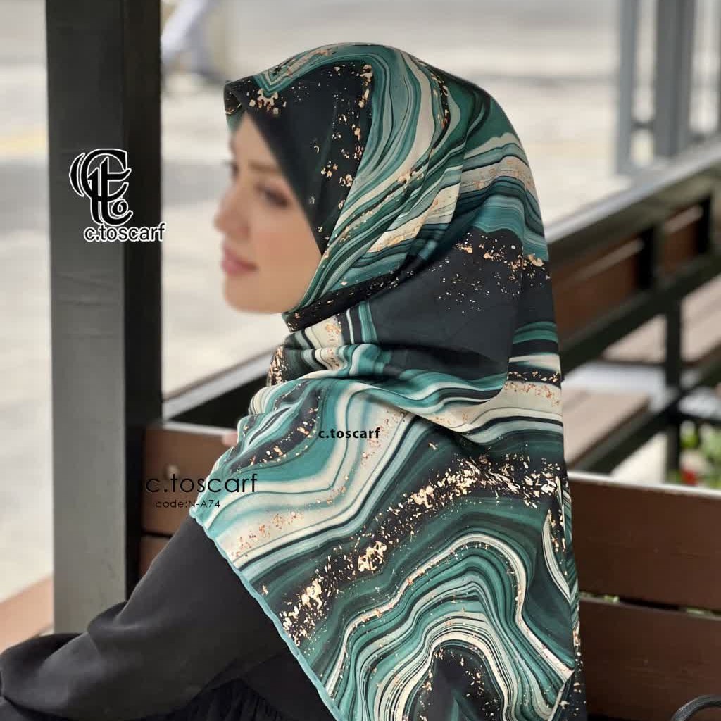 روسری طرح رزینی سبز،نخ کاستوم