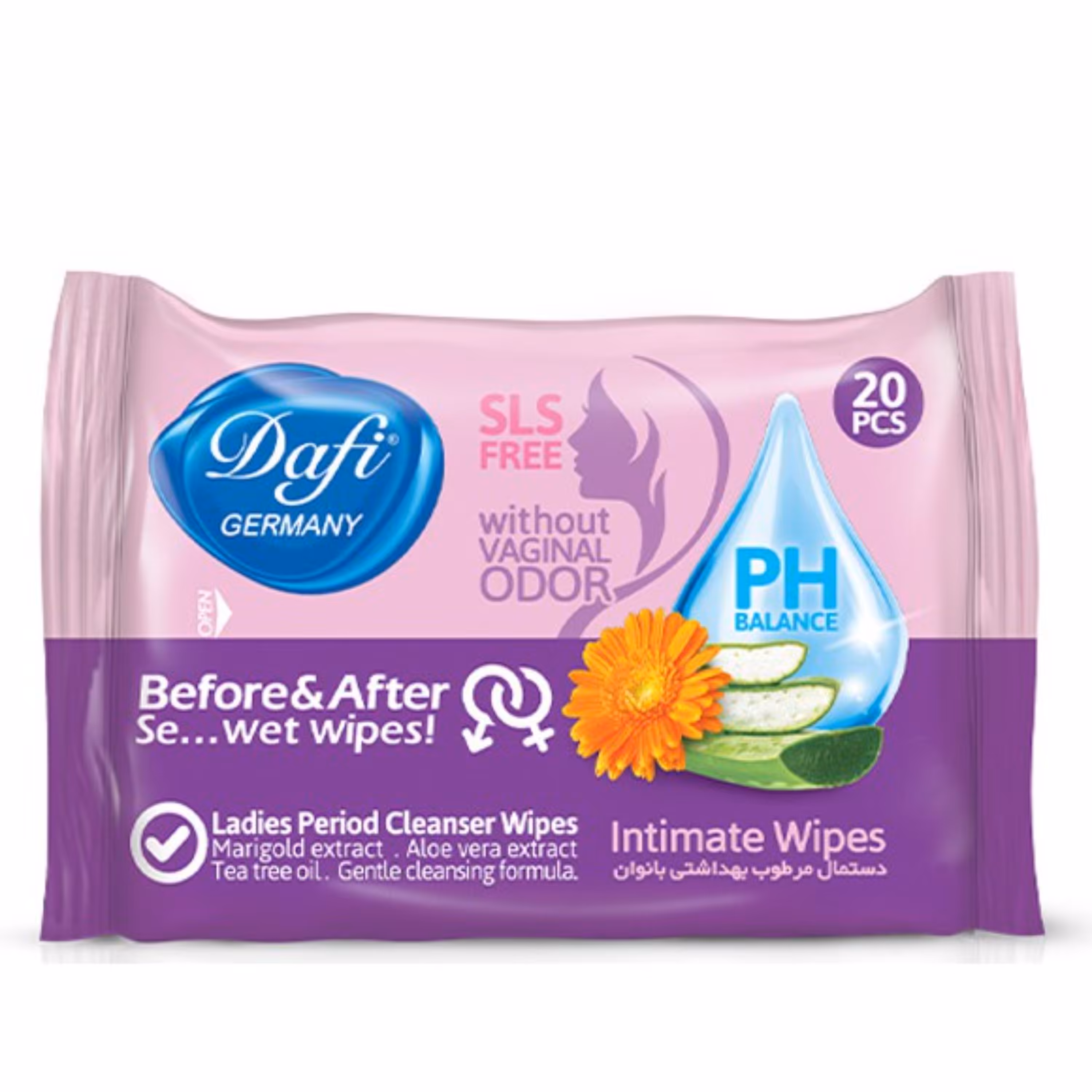 دستمال مرطوب بهداشتی دافی مدل لیدیز بسته 20 عددی