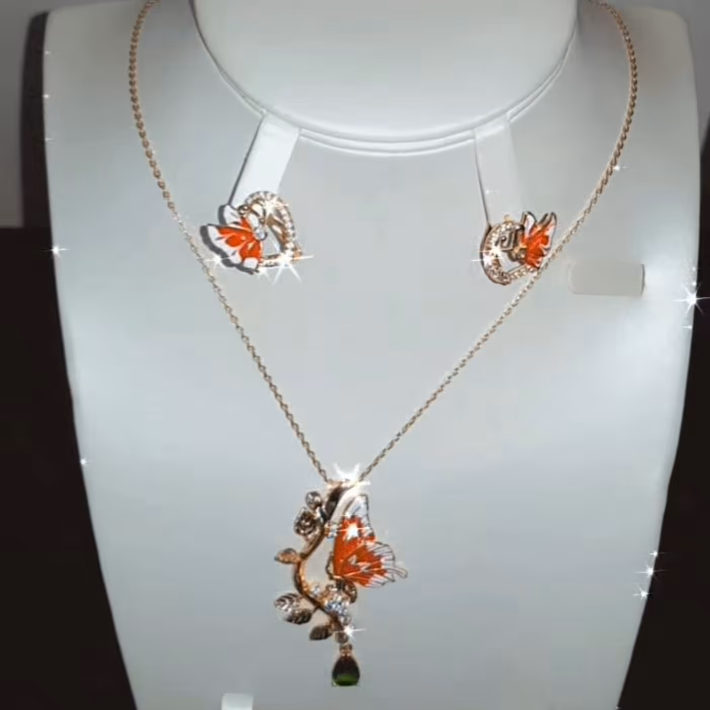 گدنبند و گوشواره نگین مخراجی ژوپینگ ضدحساسیت رنگ ثابت