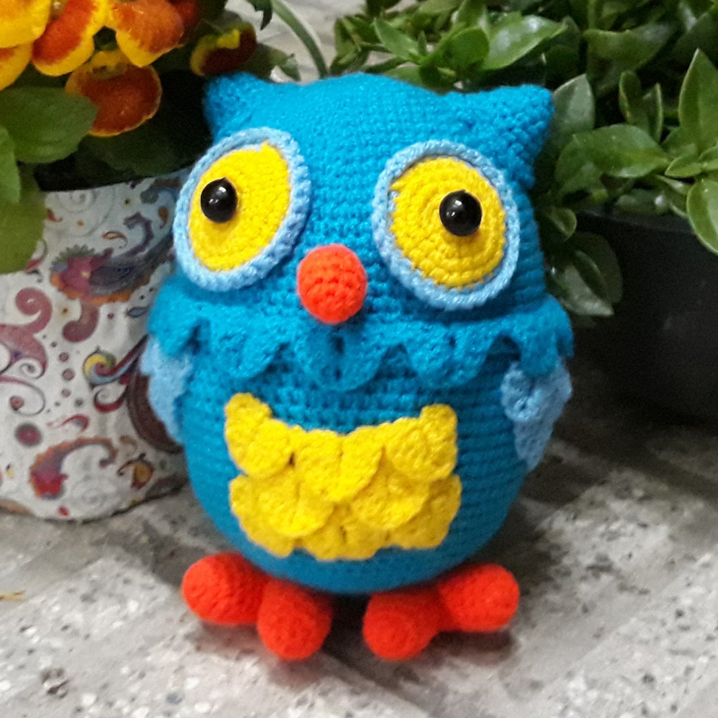 عروسک بافتنی جغد آبی چند رنگ