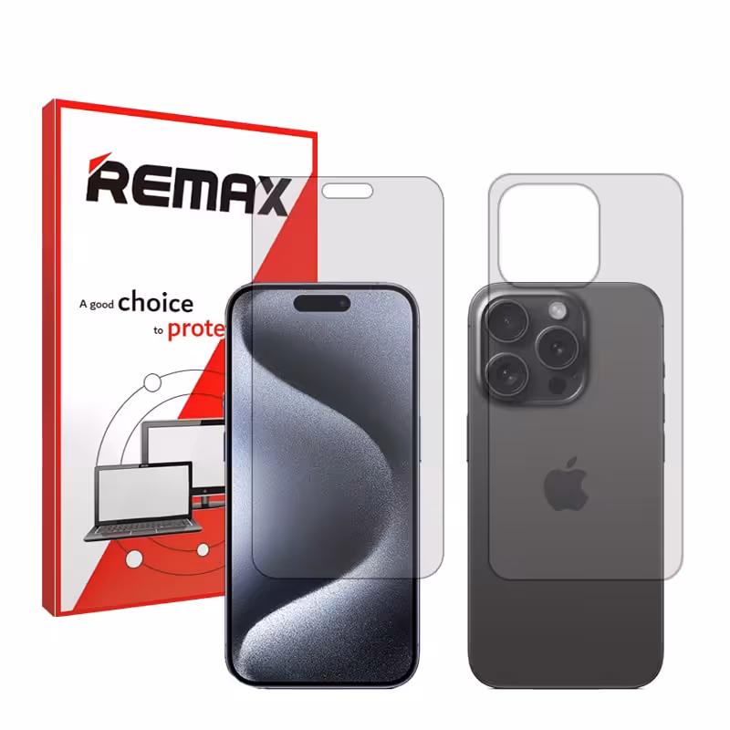گلس صفحه نمایش و پشت گوشی اپل iPhone 15 Pro مدل هیدروژلی شفاف برند ریمکس کد SS