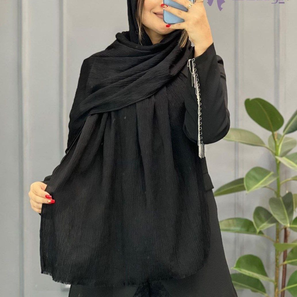 شال نخی تک رنگ پفکی