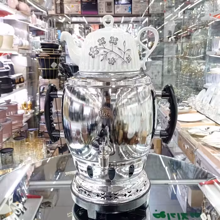 سماور گازی سه کاره 6 لیتر بدنه برنجی شمش با قوری 1 سال ضمانت درجه یک(بدنه ساده)(شقایق ،جلایر،خورشید،اکسور)