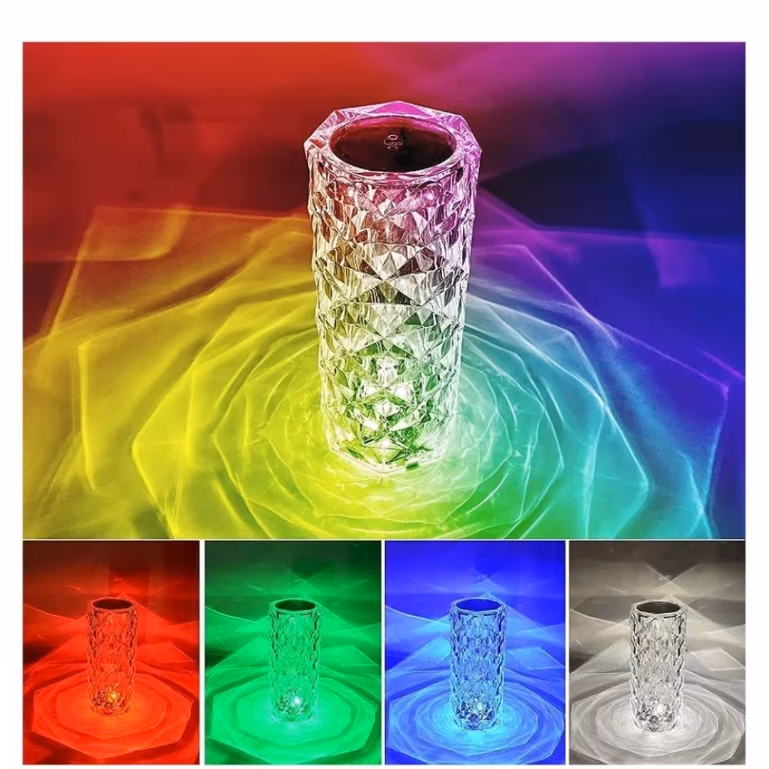 چراغ خواب  لمسی وارادتی      شیشه  ای شفاف 16 رنگ با کنترل و    17 سانت 