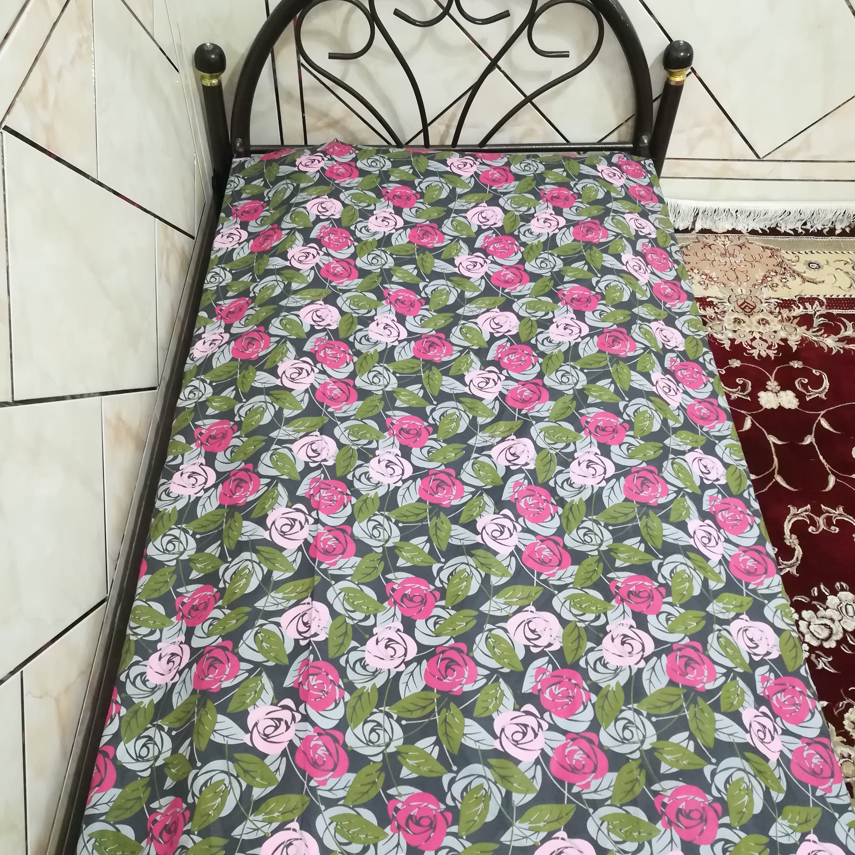 نیم ست روتختی کش دار تک نفره، طرح بهار (کاور تشک تخت  با 1 عدد روبالشتی)
