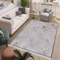 فرشینه وینتج طوسی طلایی طرح گل داماسک BAs-7261