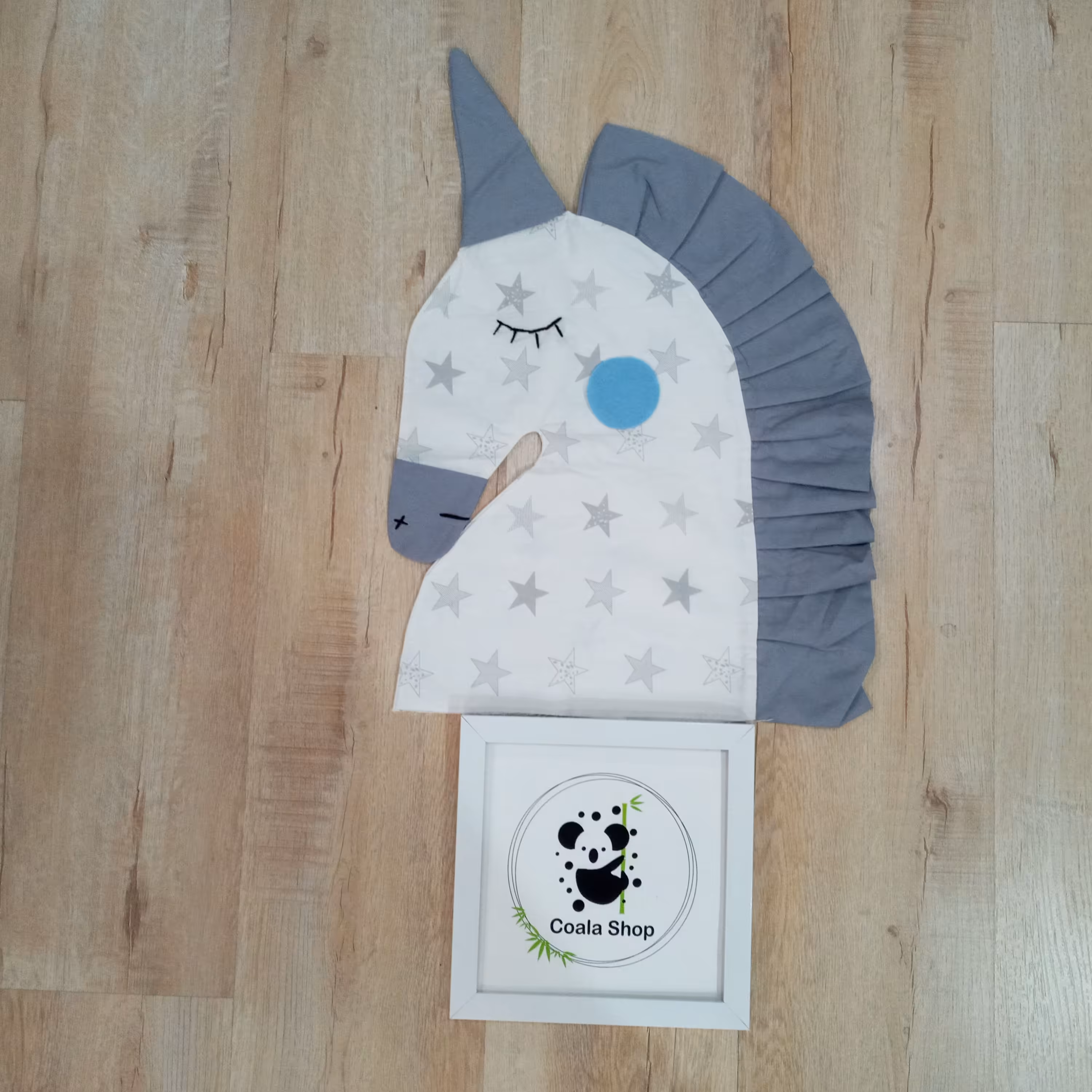 کوسن و گارد تخت یونی کورن  ابی طوسی پر شده با الیاف مرغوب دوخت و پارچه درجه 1