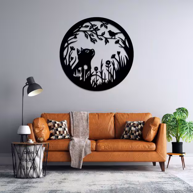 استیکر دیواری طرح گربه و پرنده