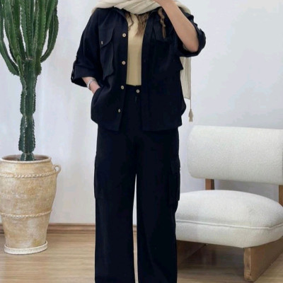 مانتو شلوار زنانه کتان مدل ست مانتو شلوار کتان کش