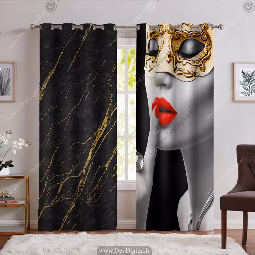 پرده چهره زن با زمینه مشکی طلایی PK-6804