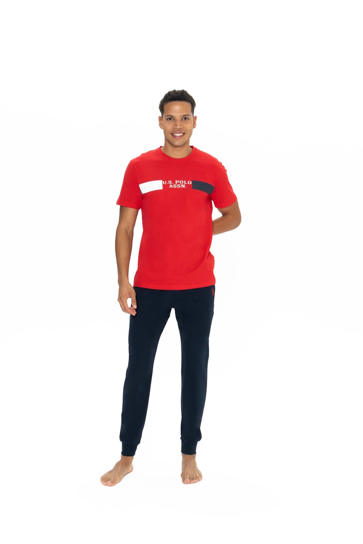 ست پیژامه قرمز مردانه پایه چوگان ASSN مجموعه لباس خواب تفصیلی لاستیکی ILC2 US Polo Assn