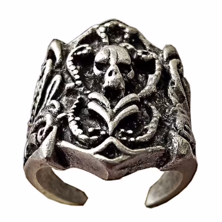 انگشتر مردانه ورشو با آبکاری نقره و نیمه دست ساز طرح اسکلت گد ES213