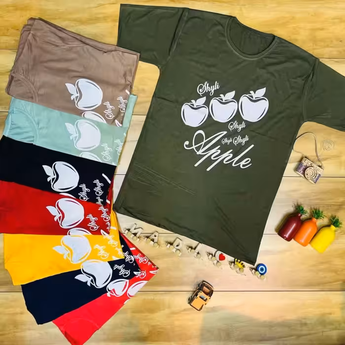 تیشرت ویسکوز  نگین دار طرح سیب apple