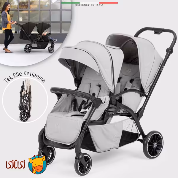 کالسکه دوقلو پشت‌سرهم اله‌له مدل Due رنگ طوسی