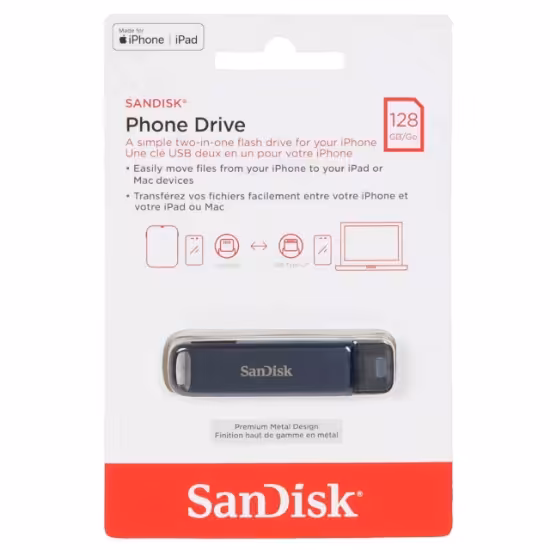 فلش مموری سن دیسک مدل Phone Drive USB Type-C Lightning ظرفیت 128 گیگابایت
