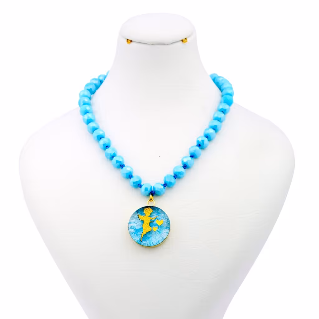 گردنبند روکش طلا زنانه طرح فرشته و دو قلب