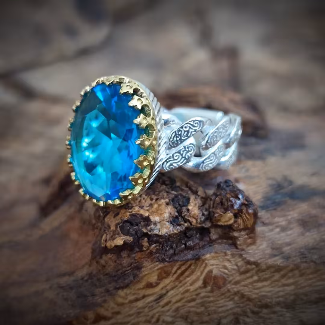 انگشتر نقره مردانه با نگین توپاز کد 799