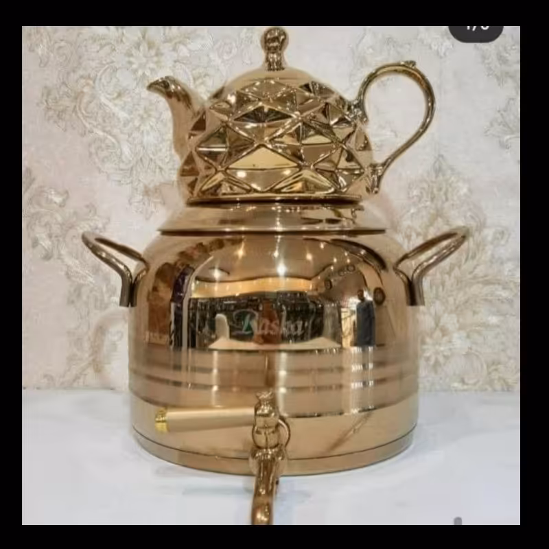 کتری قوری بسیار شیک طلایی رنگ ضخیم کف چدن