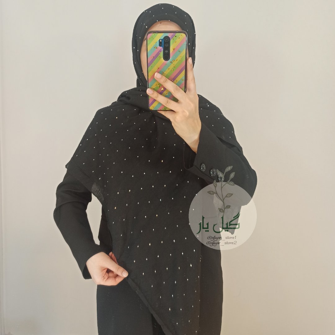 روسری نخی مشکی نگین کوب قواره 140( نگین ثابت ، کیفیت و ایستایی بالا)