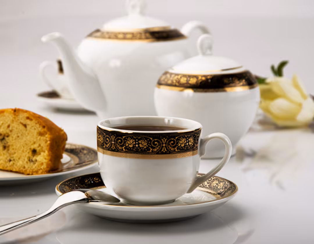 سرویس چایخوری 17 پارچه چینی زرین ایران سری ایتالیا اف مدل Mid Night درجه عالی