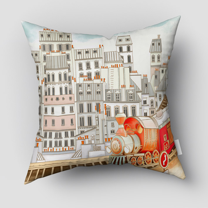 کوسن طرح کارتونی ریل و قطار و ساختمان PK-4762