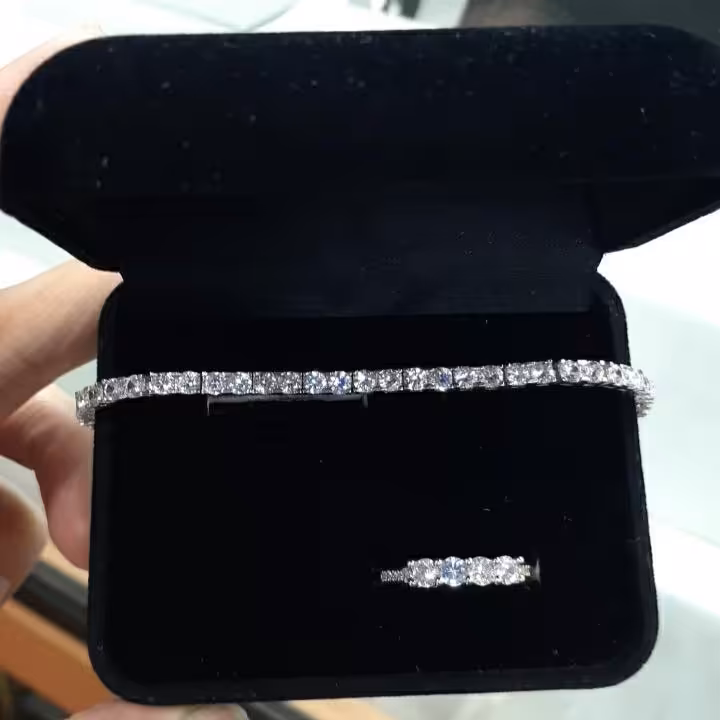 دستبند و انگشتر فول نگین سِت نقره با عیار 925 و آبکاری طلا سفید