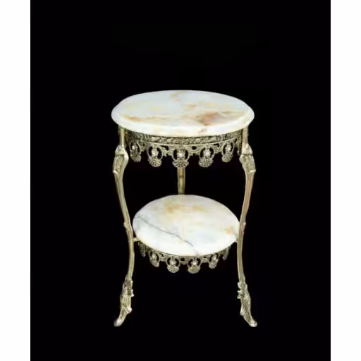 میز تلفن برنزی گرد دو طبقه 30*35