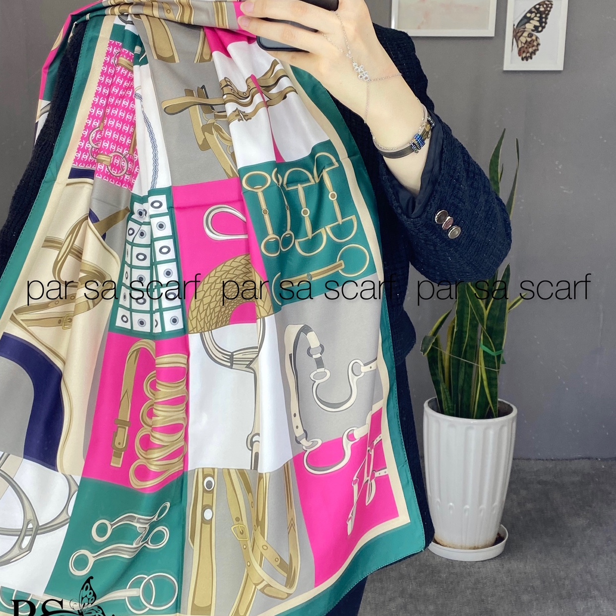شال ابریشم توییل مجلسی با رنگ سبز سرخابی و ایستایی بالا