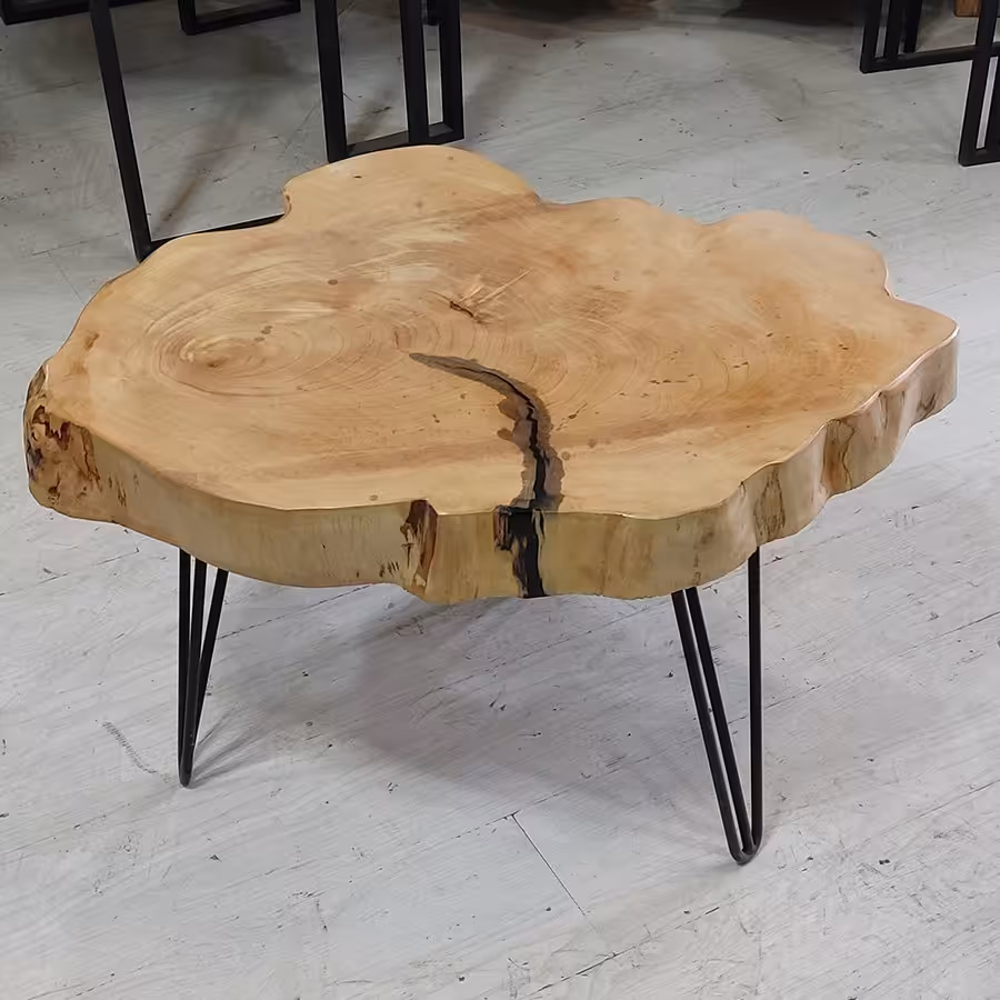 میز جلومبلی روستیک چوب توسکا  با پایه سنجاقی فلزی