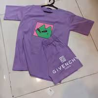 تیشرت لانگ با شلوارک نخ پنبه اعلا رنگ تصویر سایز 36 تا 46 