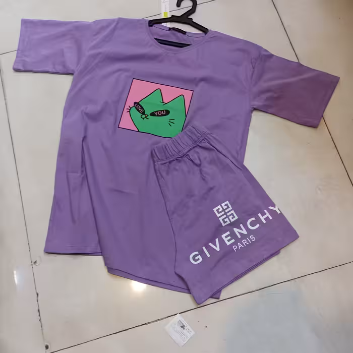 تیشرت لانگ با شلوارک نخ پنبه اعلا رنگ تصویر سایز 36 تا 46 