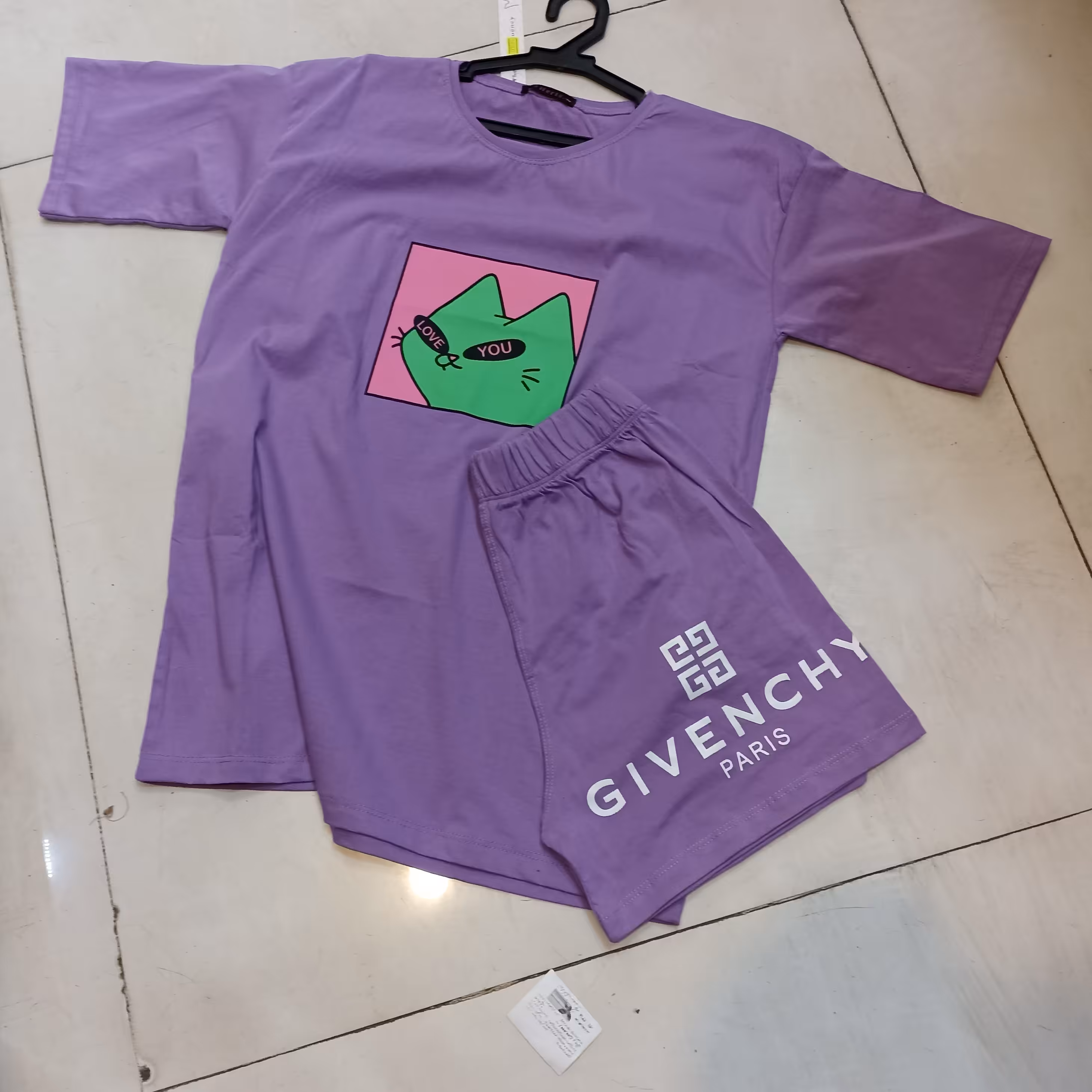 تیشرت لانگ با شلوارک نخ پنبه اعلا رنگ تصویر سایز 36 تا 46 