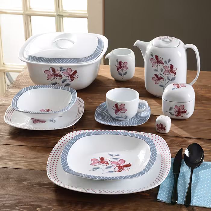 سرویس چینی زرین 12 نفره کامل والنسیا ارغوانی (98 پارچه)